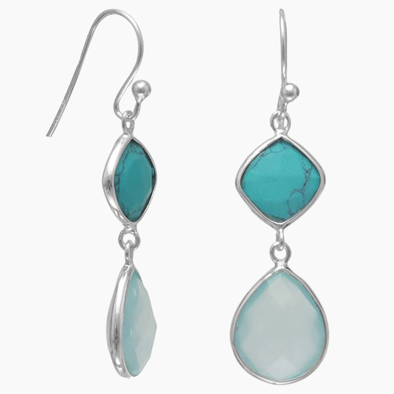 Green Chalcedony and Turquoise Earrings