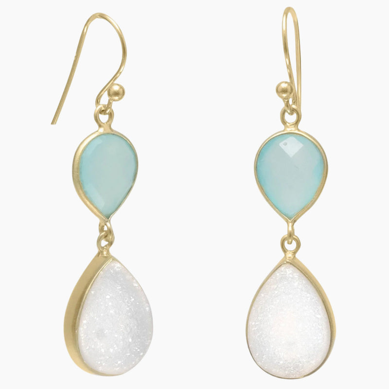 Green Chalcedony and White Druzy Earrings