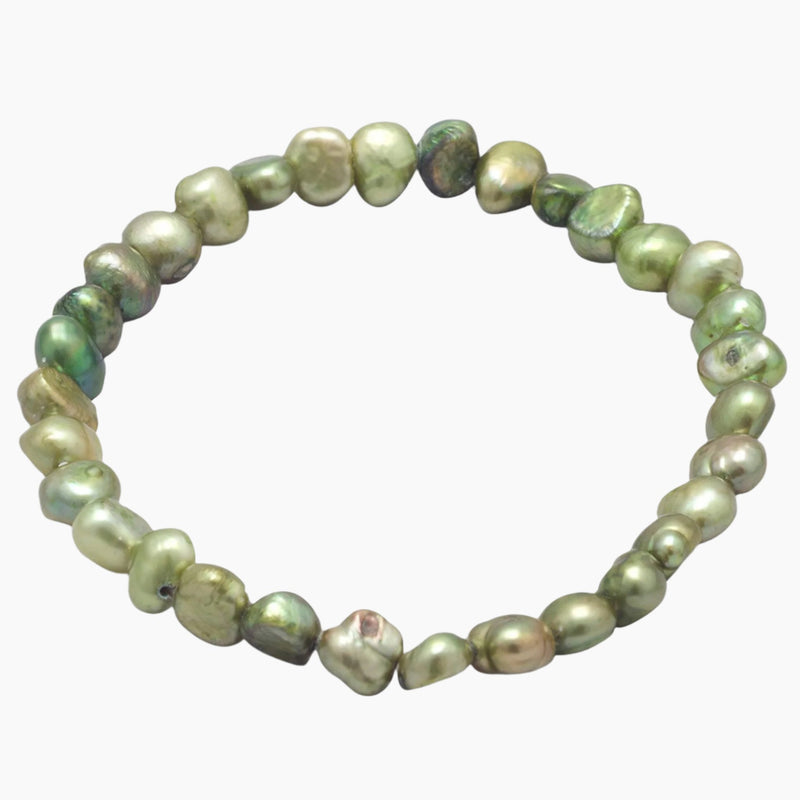 Green Freshwater Pearl Stretch Bracelet