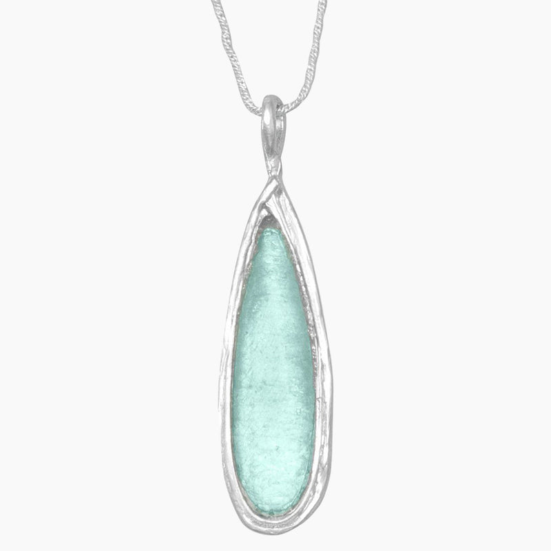 Green Roman Glass Polished Frame Necklace Close Up