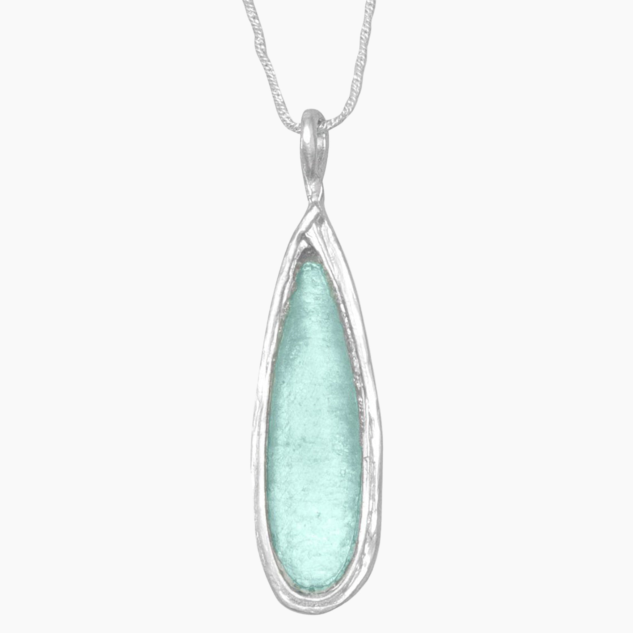 Green Roman Glass Polished Frame Necklace Close Up