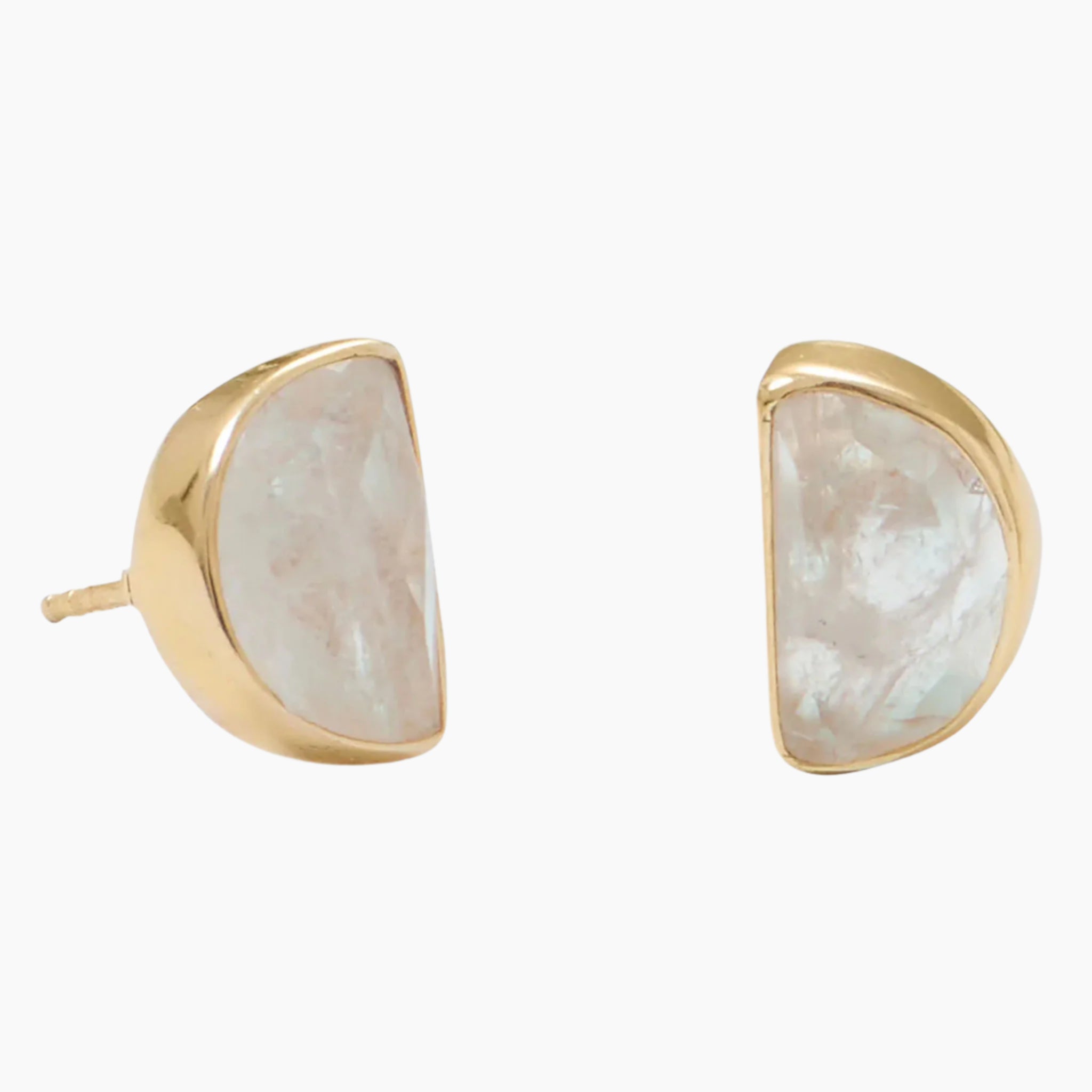 Half Moon Rainbow Moonstone Gold Earrings