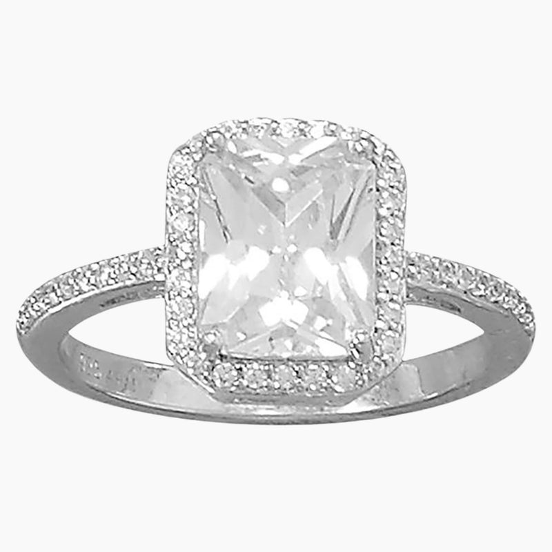 Halo Edge Rectangular Zirconia Ring
