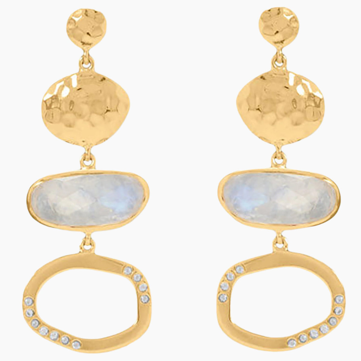 Hammered Disk Moonstone Earrings