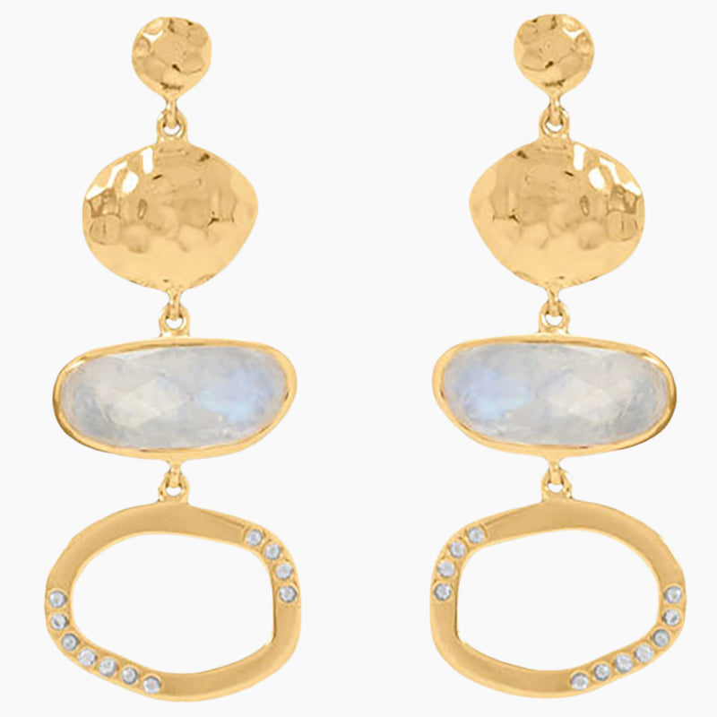 Hammered Disk Moonstone Earrings