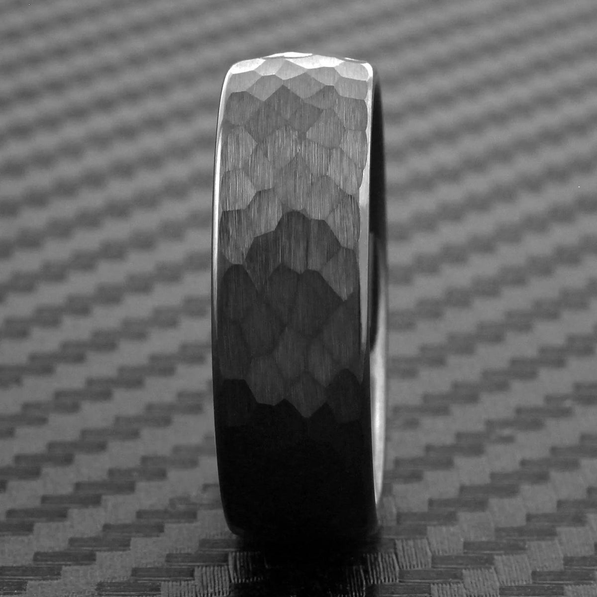 Hammered Finish Black Tungsten Ring Front View