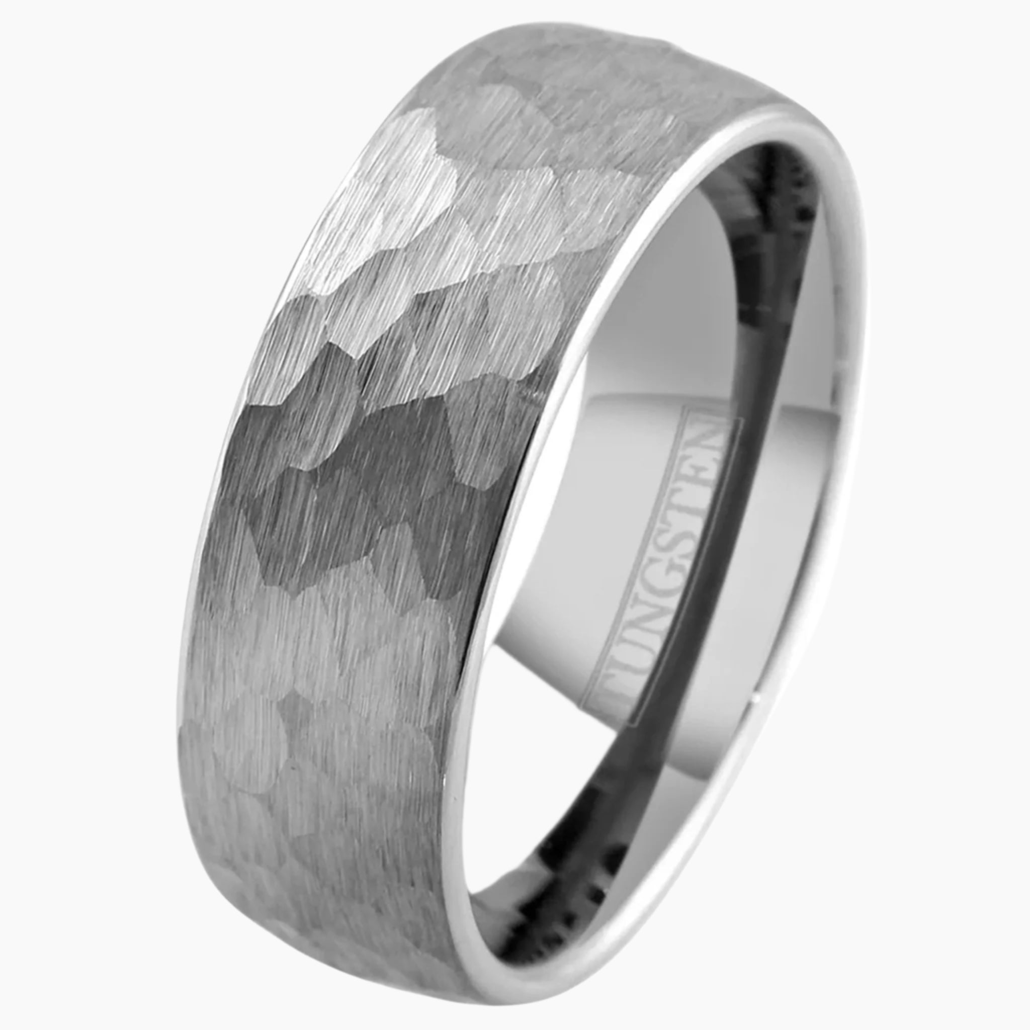 Hammered Finish Silver Tungsten Ring