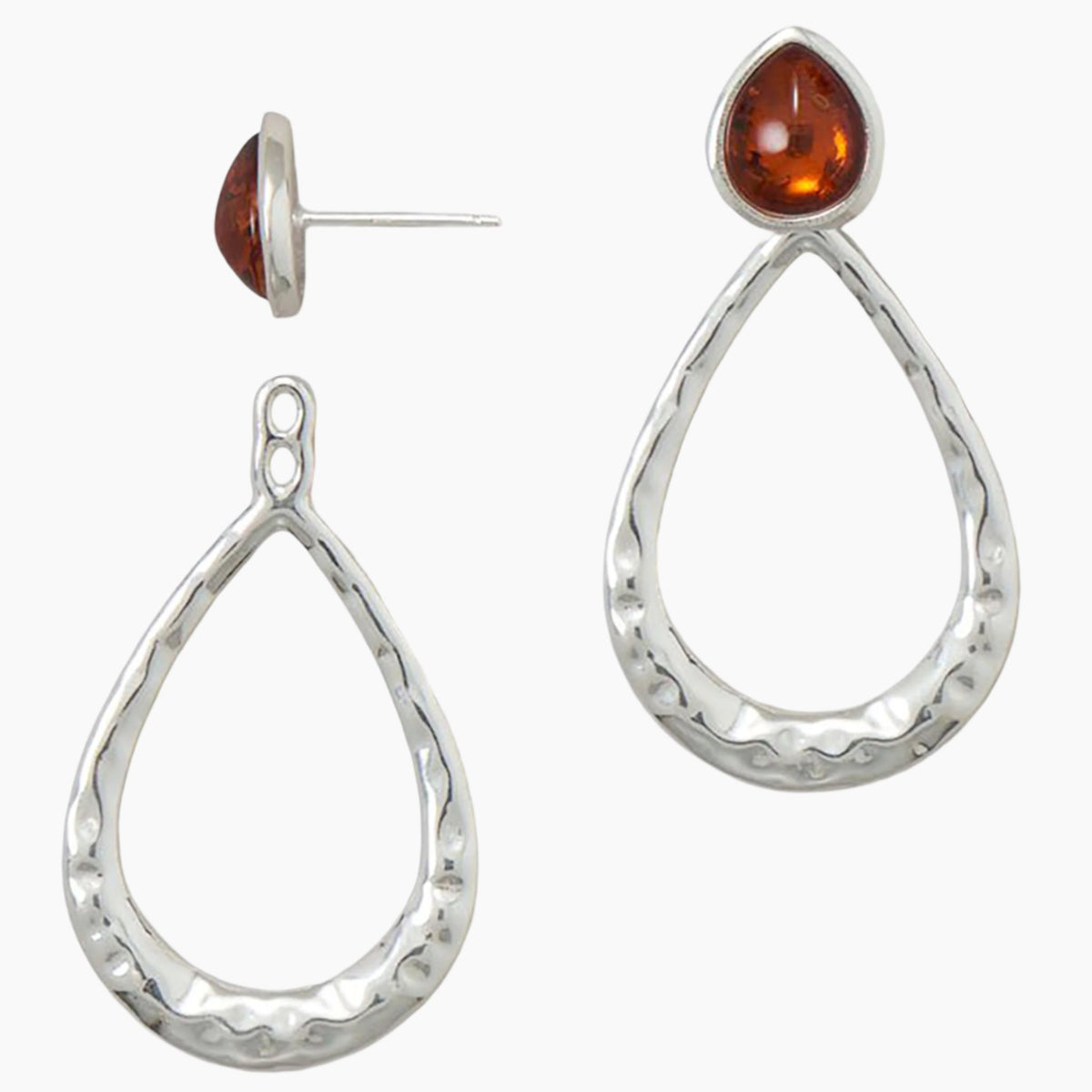 Hammered Silver Amber Earrings