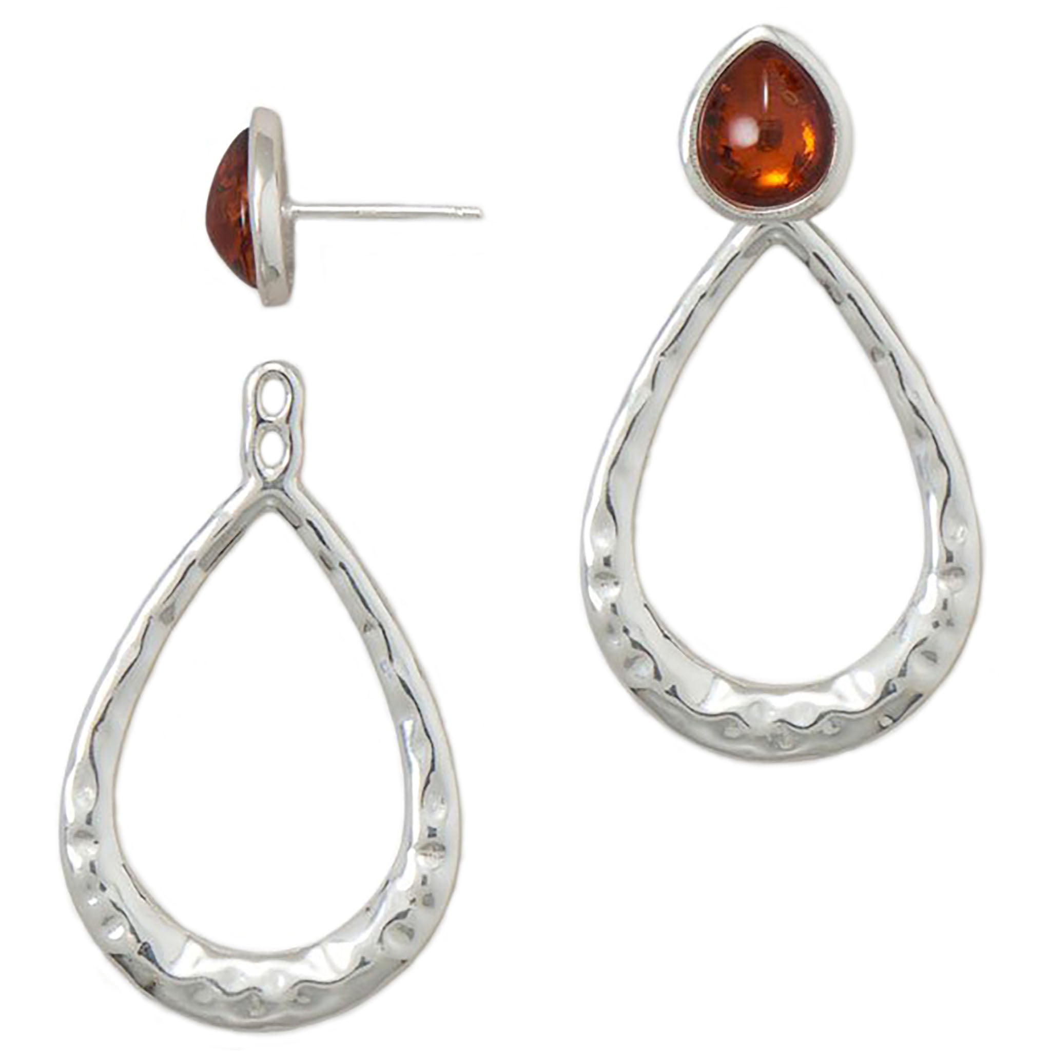 Hammered Silver Amber Earrings