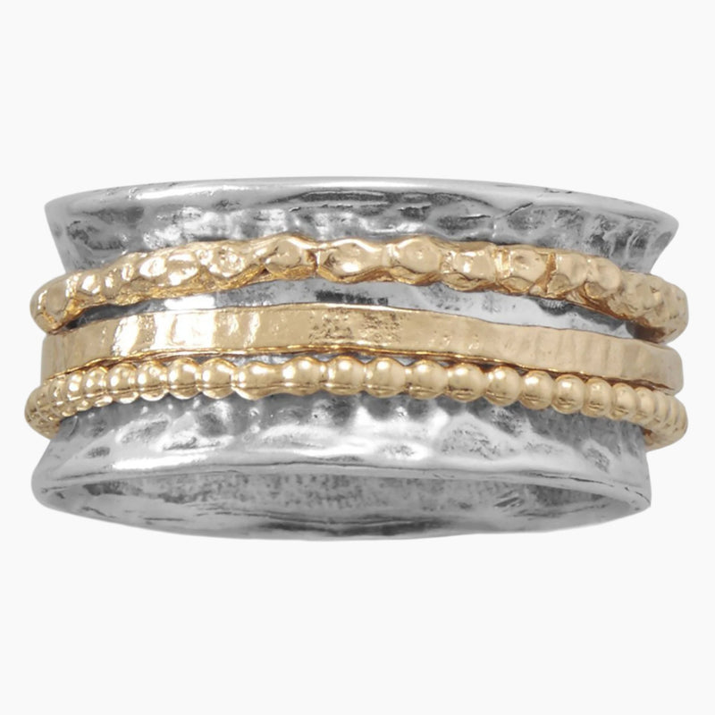 Hammered Silver and Gold Band Spin Ring
