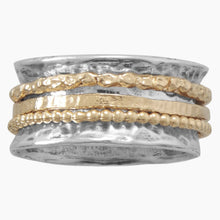Hammered Silver and Gold Band Spin Ring