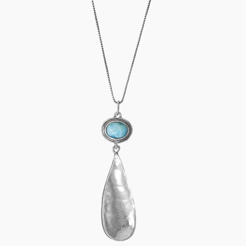 Hammered Silver and Larimar Necklace