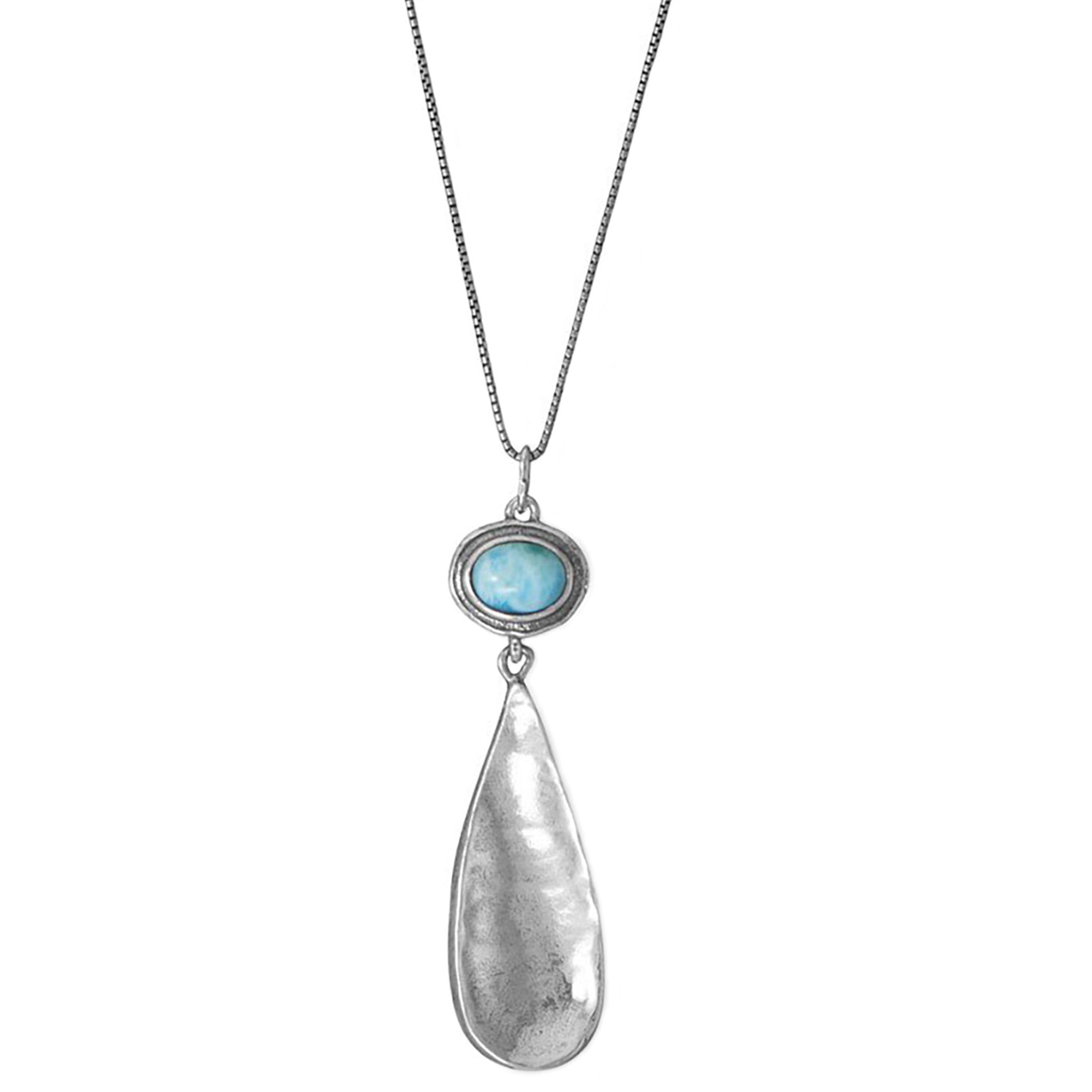 Hammered Silver and Larimar Necklace