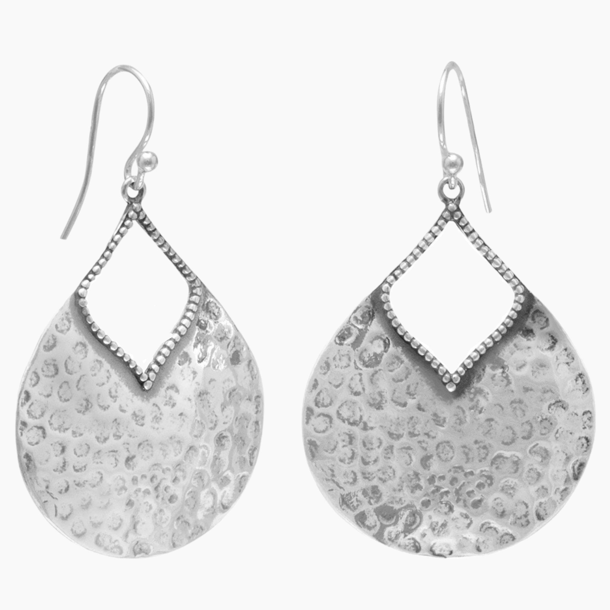 Hammered Silver Bead Accent Earrings