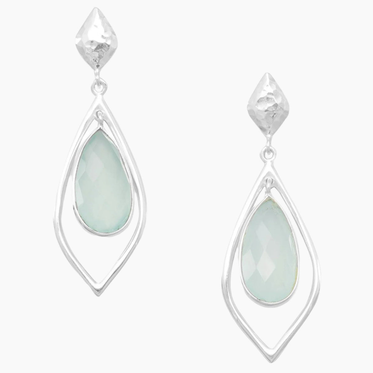 Hammered Silver Chalcedony Earrings
