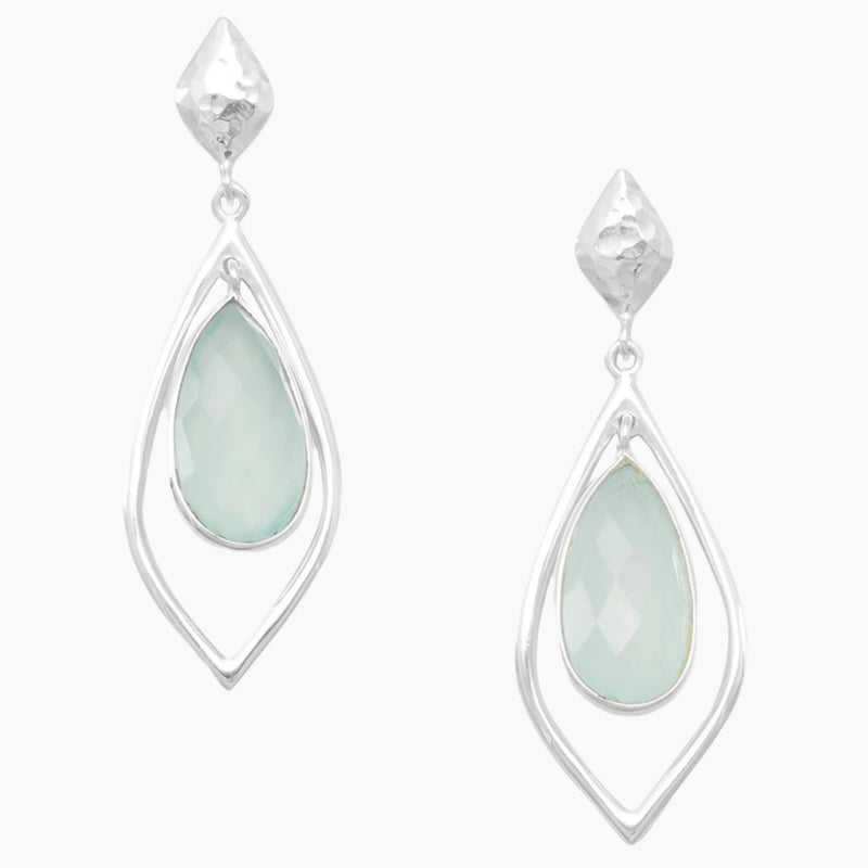 Hammered Silver Chalcedony Earrings