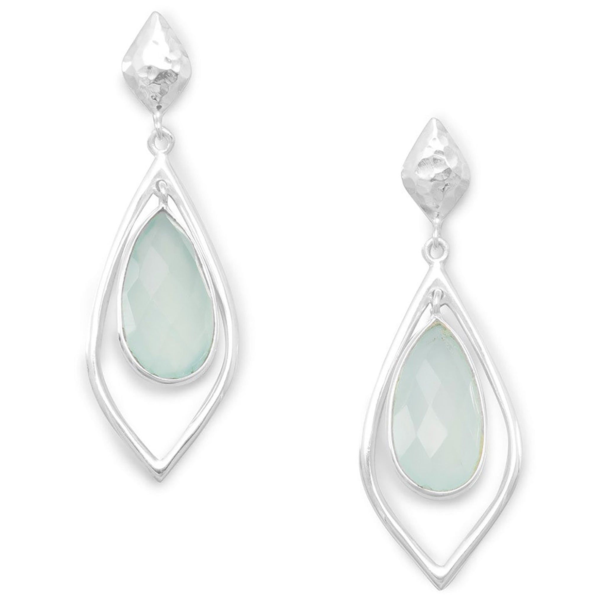 Hammered Silver Chalcedony Earrings