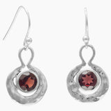 Hammered Silver Garnet Earrings