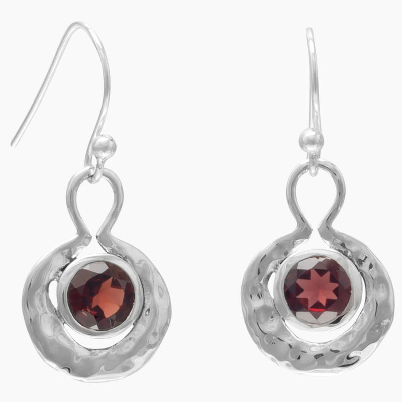 Hammered Silver Garnet Earrings