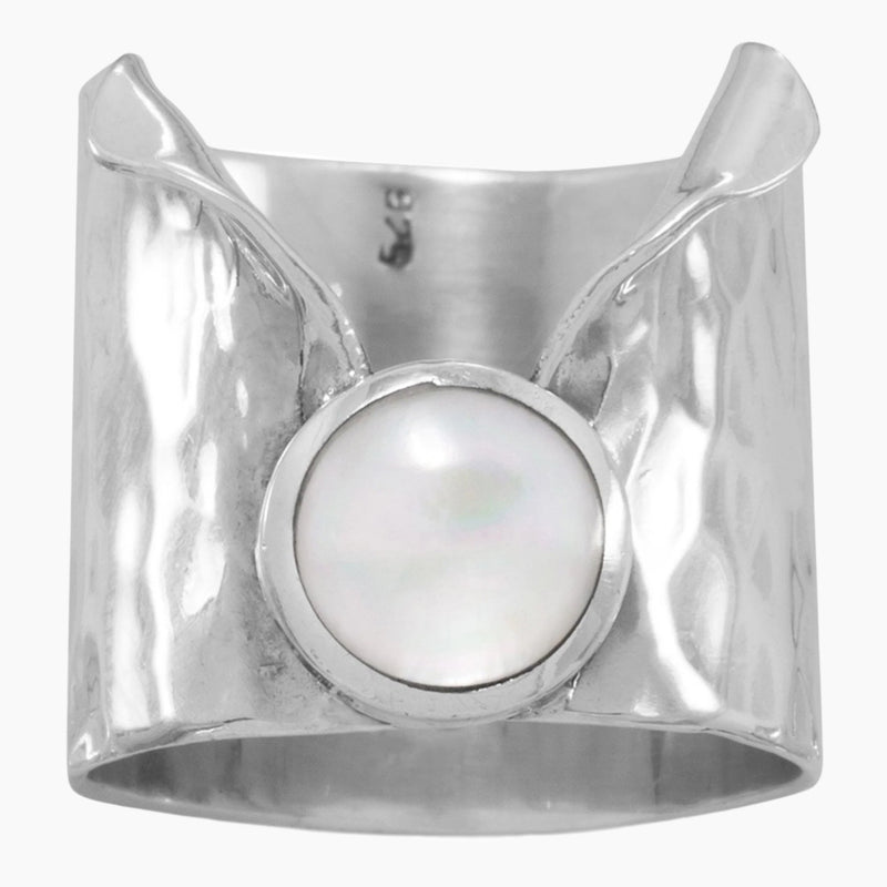 Hammered Silver Mother of Pearl Ring