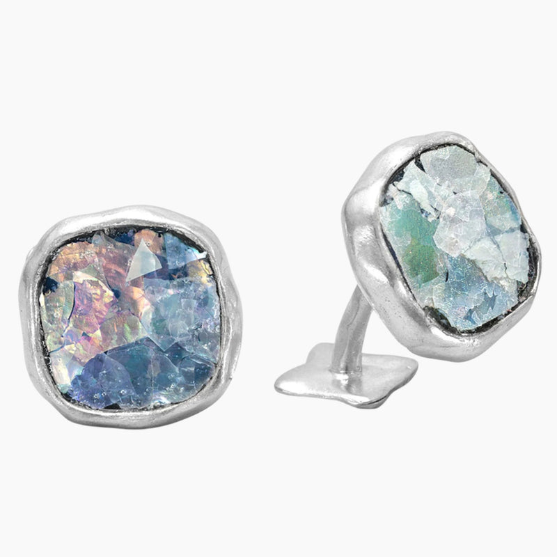 Hammered Silver Roman Glass Cuff Links