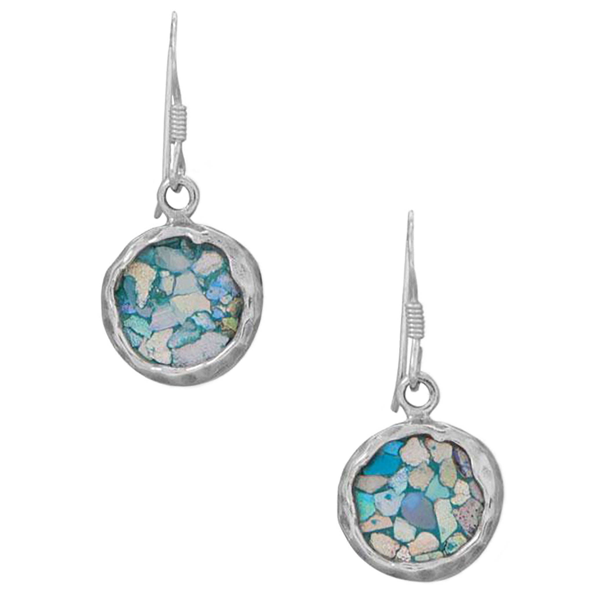 Hammered Silver Roman Glass Earrings