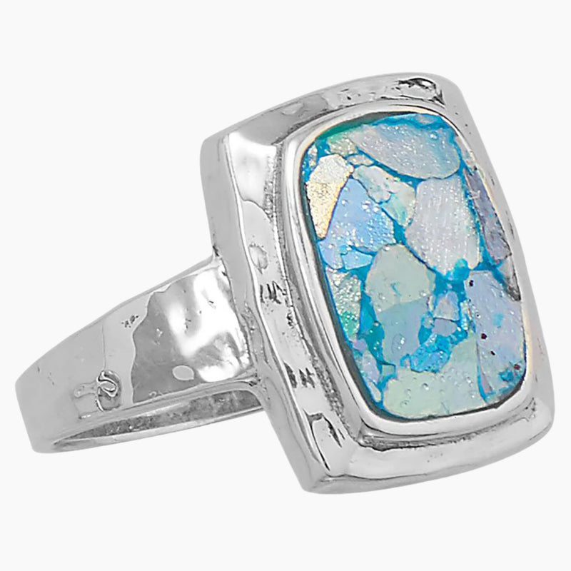 Hammered Silver Roman Glass Ring