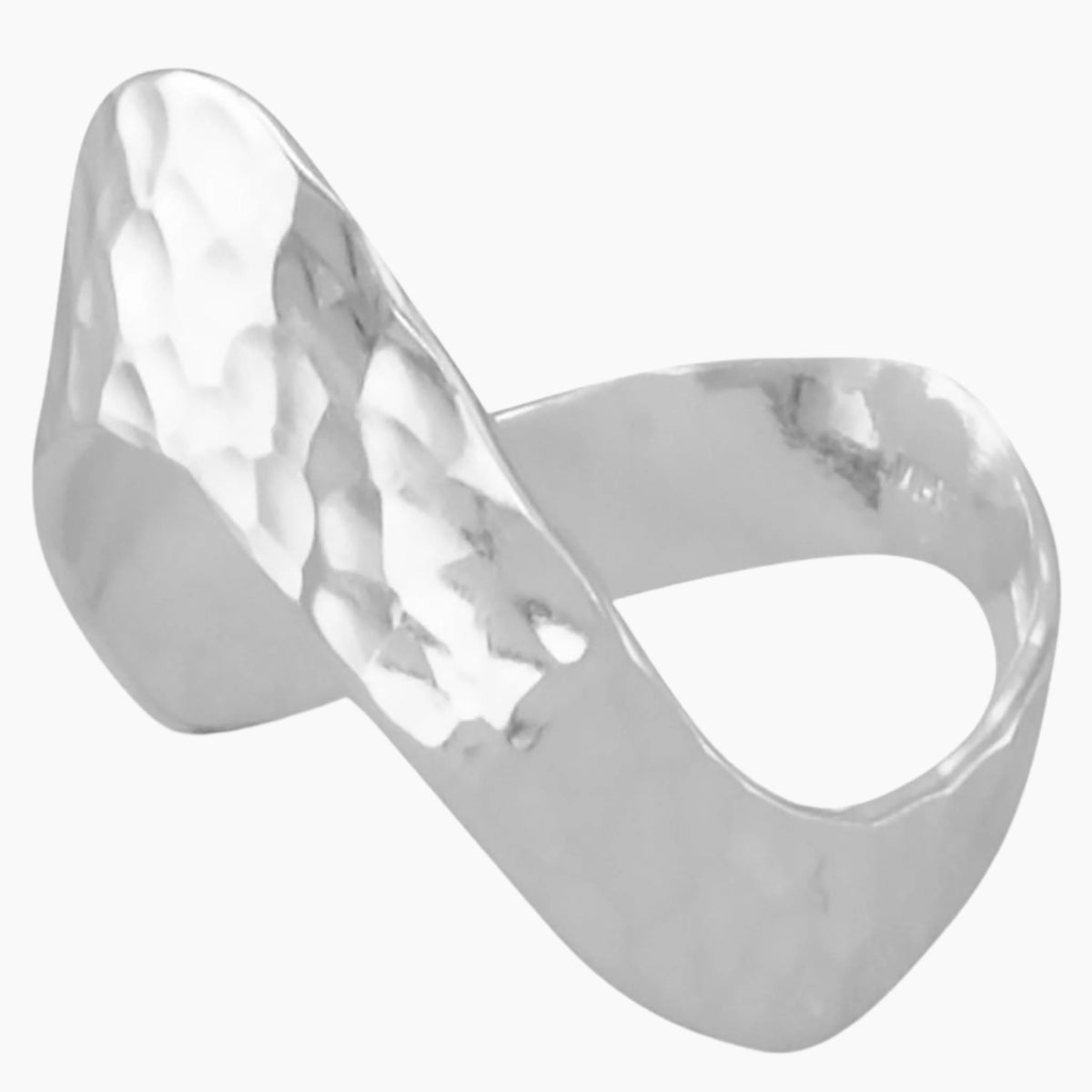 Hammered Silver V Design Ring Side View