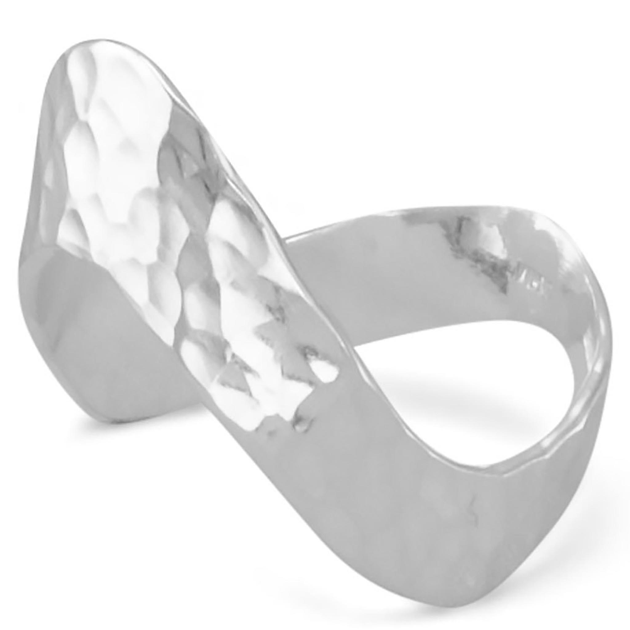 Hammered Silver V Design Ring Side View