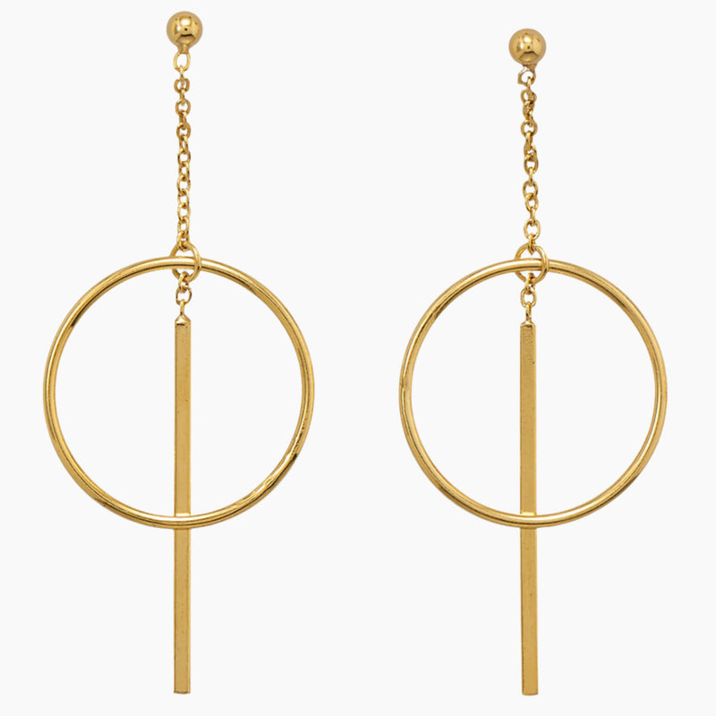 Hoop Design with Drop Bar Gold Earrings