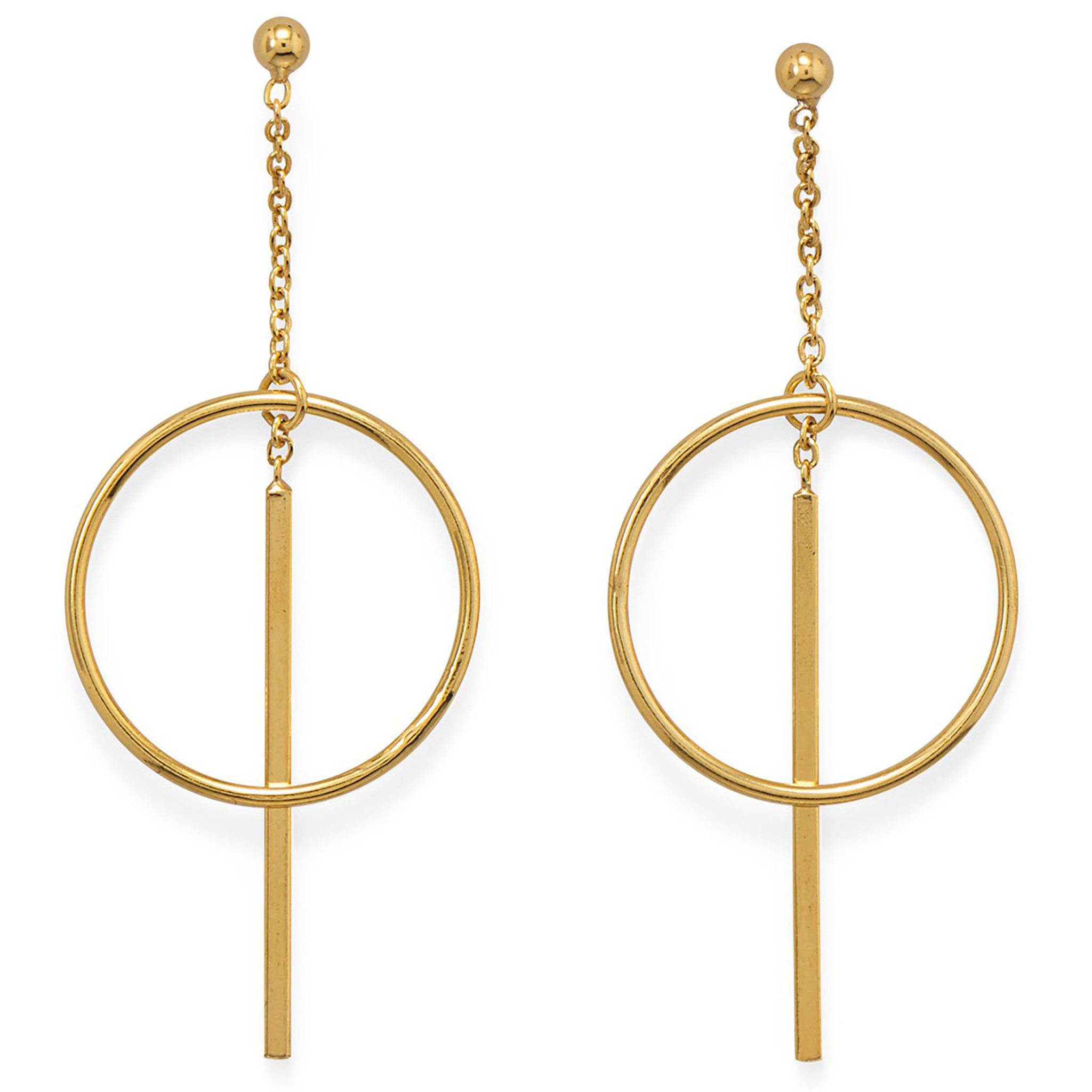 Hoop Design with Drop Bar Gold Earrings