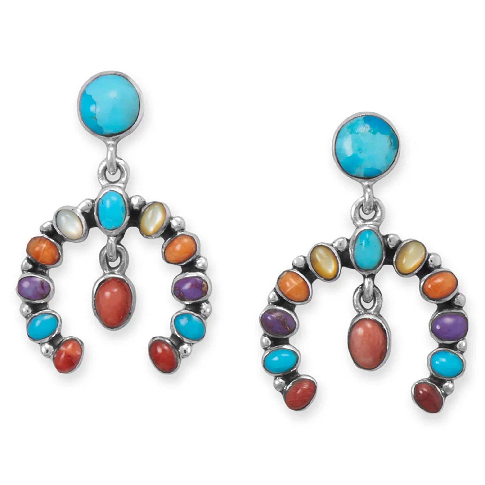 Horseshoe Design Turquoise and Multi Stone Earrings