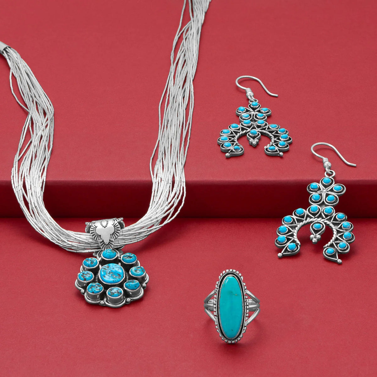 Horseshoe with Flower Design Turquoise Earrings Display 2