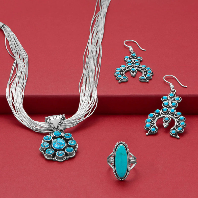 Horseshoe with Flower Design Turquoise Earrings Display 2