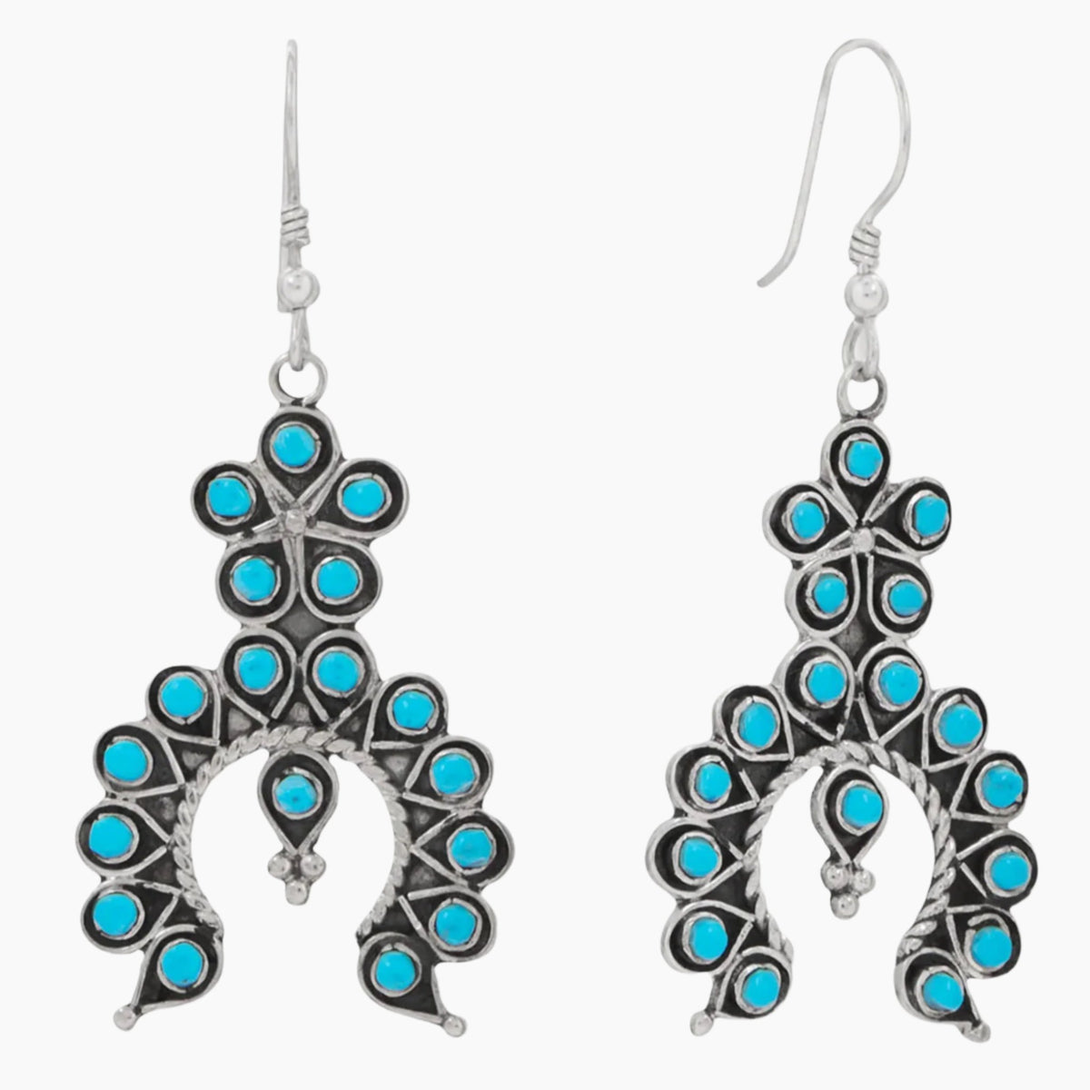 Horseshoe with Flower Design Turquoise Earrings
