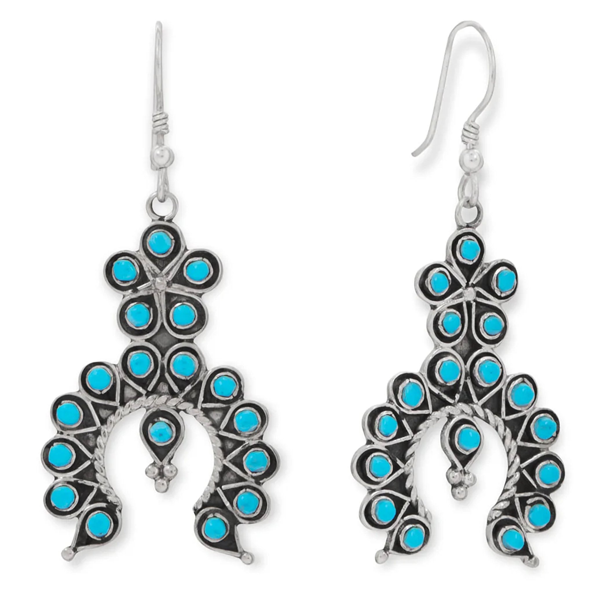 Horseshoe with Flower Design Turquoise Earrings