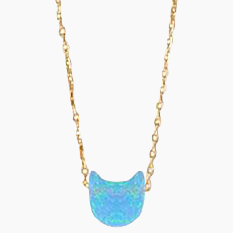 Kitty Shape Opal Gold Necklace