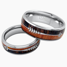 Koa Wood with Feathered Arrow Silver Tungsten Ring Example 2