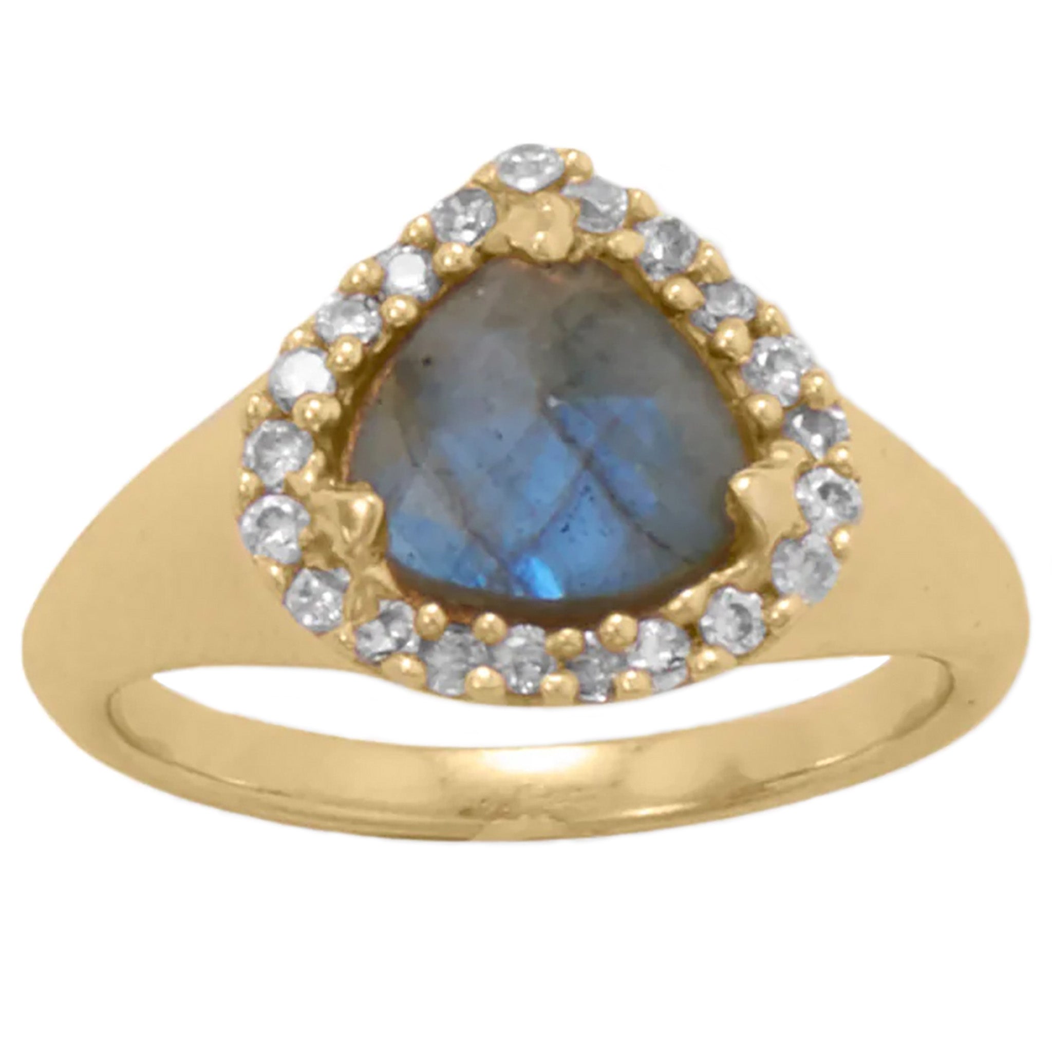 Labradorite and Cubic Zirconia Gold Ring