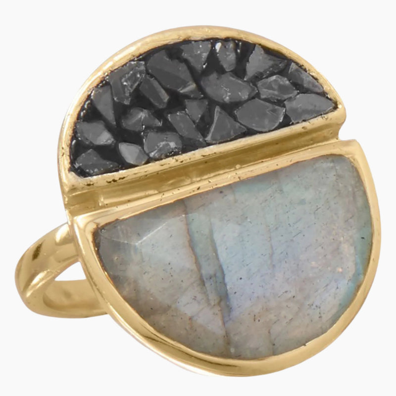 Labradorite and Diamond Chip Gold Ring Side View