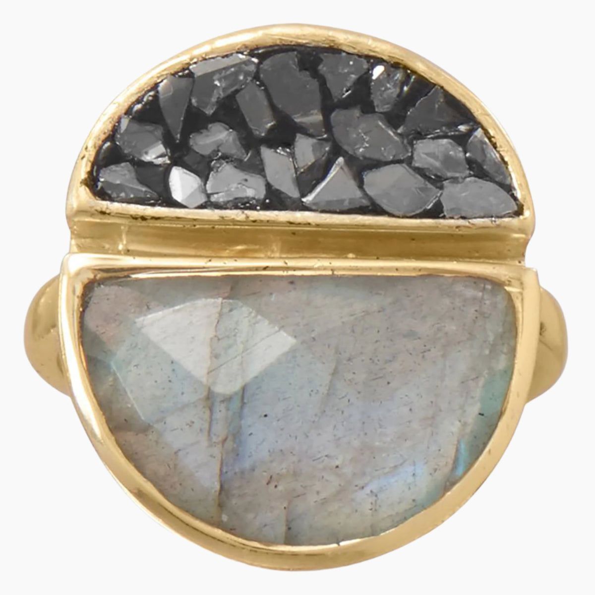 Labradorite and Diamond Chip Gold Ring