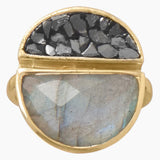 Labradorite and Diamond Chip Gold Ring