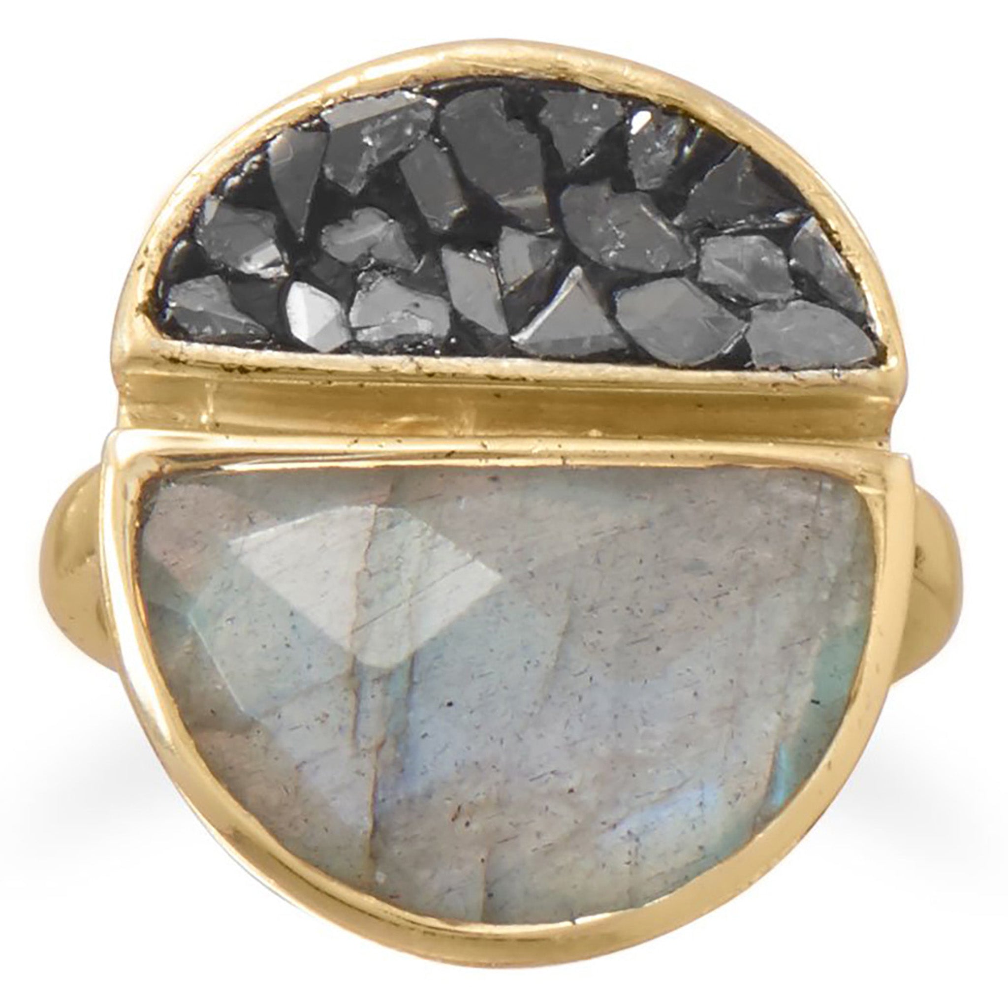 Labradorite and Diamond Chip Gold Ring