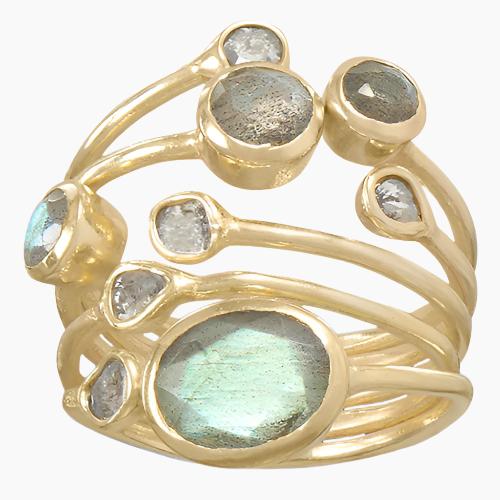 Labradorite and Polki Diamond Gold Ring Testimonial