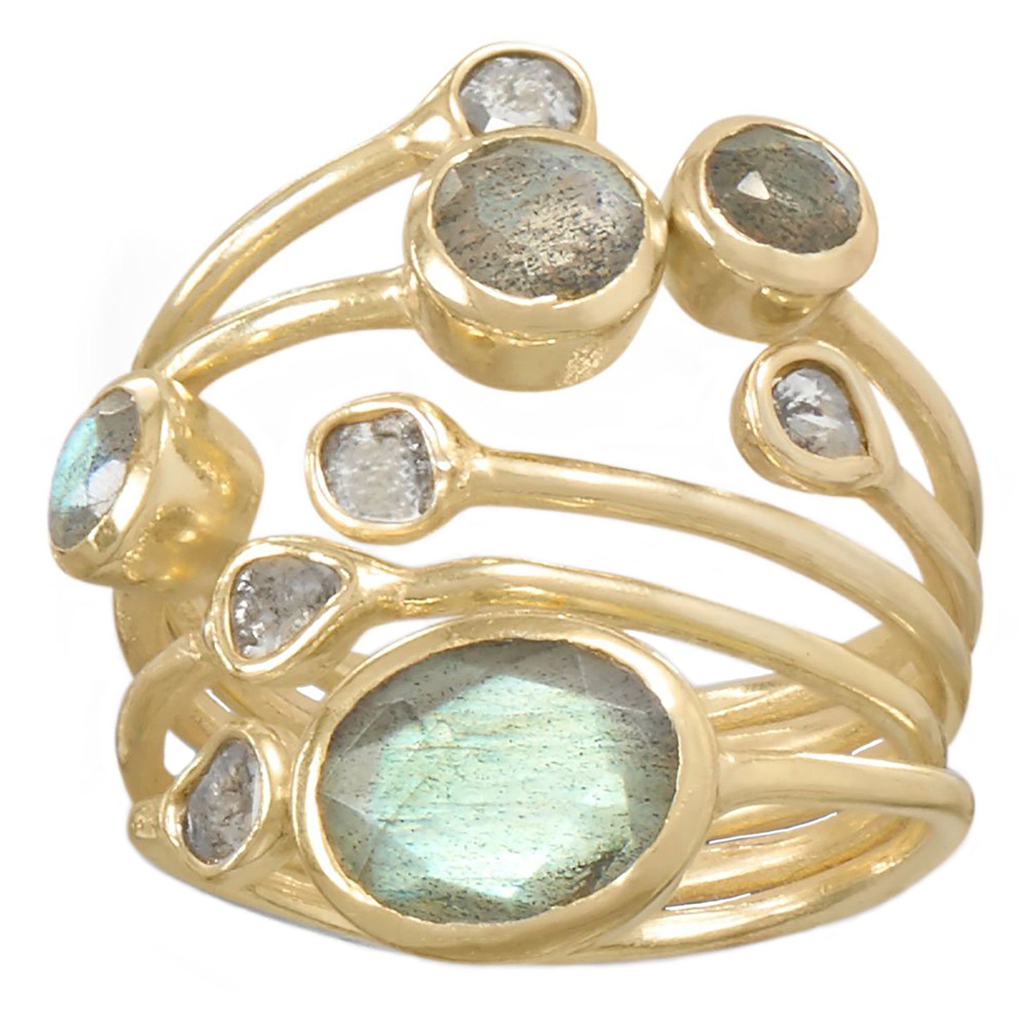 Labradorite and Polki Diamond Gold Ring