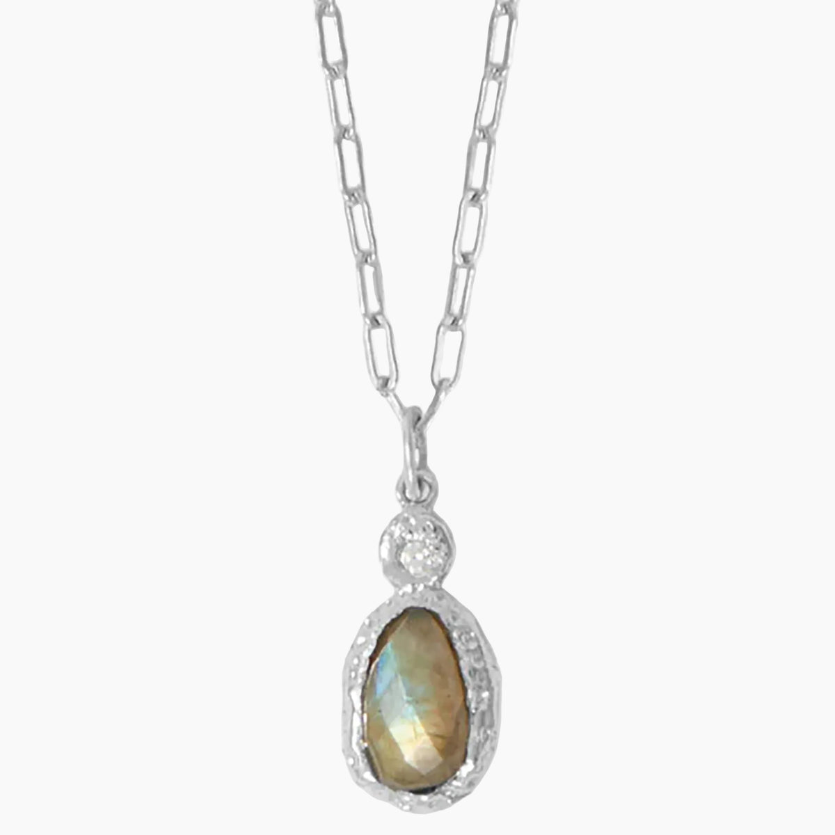 Labradorite and Zirconia Paperclip Style Necklace