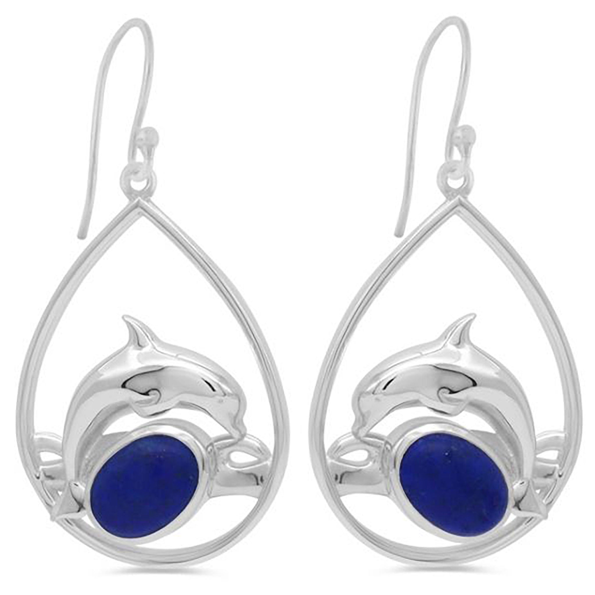 Lapis and Jumping Dolphin Earrings