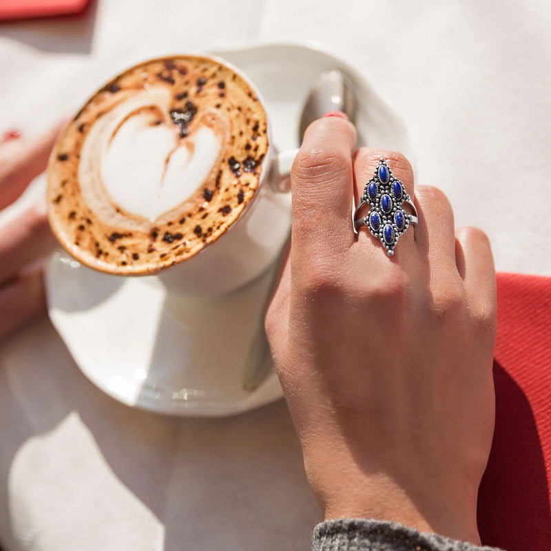 Lapis Split Band Ring On Hand