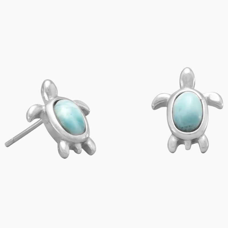 Larimar Turtle Stud Earrings
