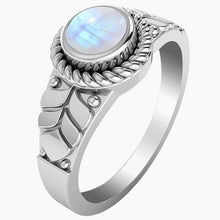 Leaf Design Rainbow Moonstone Ring Side View